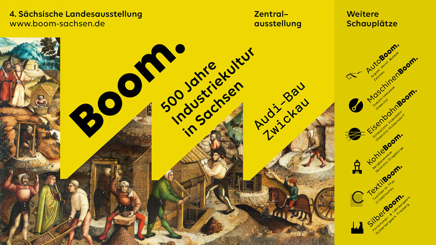 Ein Flyer der 4. Sächsischen Landesausstellung »Boom. 500 Jahre Industriekultur in Sachsen«.