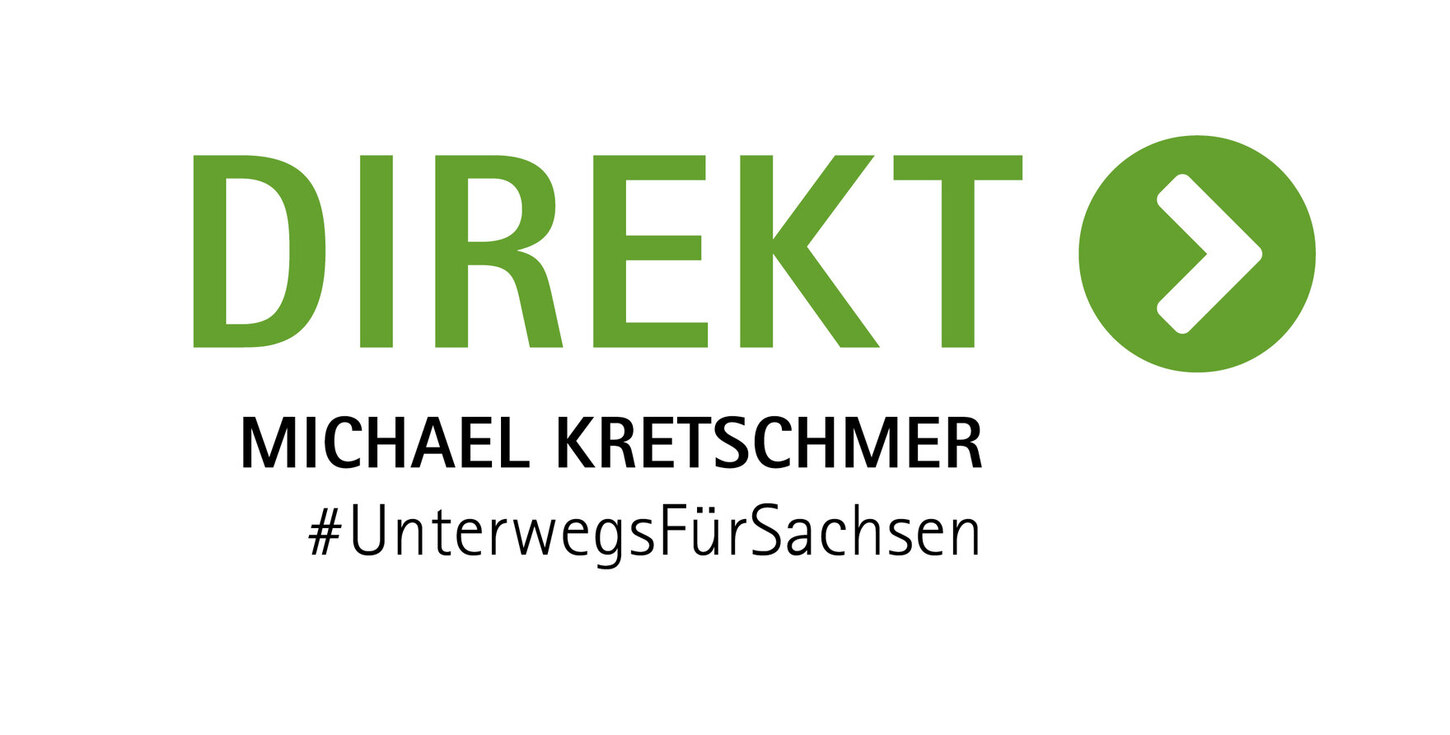 Ein Logo mit der Aufschrift Direkt Michael Kretschmer unterwegs für Sachsen